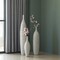 White Floor Vase Ribbed Design Modern Elegant Home Decoration Tall Ceramic Vases Contemporary Living Room Accent Trendy